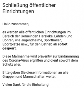 Schlißung öffentlicher Einrichtungen