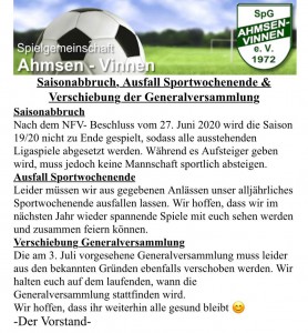 Absage Sportwochenende &GV